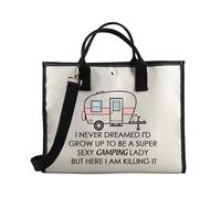 PLITI Regalo de camping Happy Camper Gift I Never Dreamed I'd Grow Up to Be A Super Sexy Camping Lady Bolsa de mano para amantes del camping, Grow Camping Lady Teu, Medium