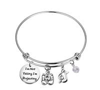 PLITI Regalo de teatro, regalo para amantes del drama, comedia, tragedia, máscaras, regalo I'm Not Yelling I'm Projecting, pulsera de actor de teatro, Medium, Acero inoxidable, Circonita cúbica