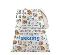PLITI Regalo para amantes de la costura, regalo de sastre, regalos de colcha, regalos In My Head I'm Thinking About Sewing Tote Bag para mujer, Pensando en coser Tgu