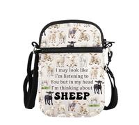 PLITI Regalo para amantes de las ovejas, regalo para dueños de ovejas, regalo de cordero con texto en inglés "In My Head I'm Thinking About Sheep", bolsa cruzada para agricultor, Thinking Sheep Zcbagu