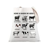 PLITI Regalo para amantes de las vacas, regalo para dueños de vacas, regalo de agricultura, regalos de vida en la granja, Home Is Where My Herd Is Cow Tote Bag para granjero, Home Herd Tgu, medium
