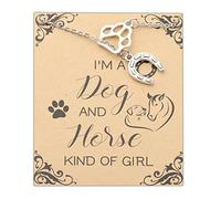 PLITI Regalo para amantes de los perros, regalo de equitación, con texto en inglés "I'm A Dog And Horse Kind Of Girl", collar de herradura para vaquera, Medium, Acero inoxidable, Circonia cúbica