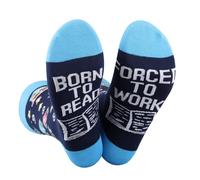 PLITI Regalos de lectura para los amantes de los libros, regalo nacido para leer forzado a trabajar, calcetines de bibliotecario, lector bibliófilo, regalo para amantes de los gusanos de biblioteca