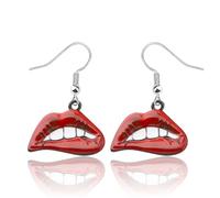 PLITI Rocky Horror Show Inspired Gift Horror Movie Theme Gift Musical Film Gift Red Lips Earrings For Rocky Fans, Medium, Acero inoxidable