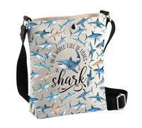 PLITI Shark Lover Gifts In A World Full Of Fishes Be A Shark Crossbody Bag Wildlife Ocean Sea Animal Lover Gift, Cbagu de tiburón pez, 8×7.5×1.8inches