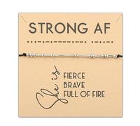 PLITI Strong AF - Pulsera con código morse para mujer, regalo de empoderamiento con texto en inglés "She Is Fierce Strong Brave Full Of Fire", regalo feminista, Medium, Acero inoxidable, Circonita