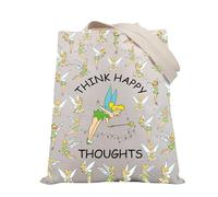 PLITI Tinkerbell Gifts Peter Pan Inspired Gift Think Happy Thoughts Tinkerbell Fairy Tale - Bolsa de mano para fanáticos de Pixie, Think Thought Tgu, medium