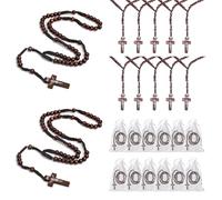 PLKDJDM Collar de rosario de madera, rosario católico con cuentas de oración, collar de rosario con crucifijo y bolsa de regalo de gasa para regalo católico o cristiano
