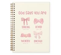 PLKMN Cuaderno de coqueta de lazo rosa, diario de Dios dice que eres cristiano para mujer, suministros de oficina rosa, cuadernos de diario de la Biblia para tomar notas, 5.5 x 8.3 pulgadas