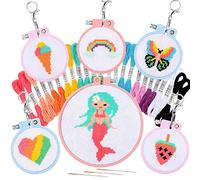 Pllieay 6 piezas de proyectos de punto de cruz para principiantes para niños de 7 a 13 años, juego de costura de kit de punto de cruz para mochila, manualidades con agujas y adornos
