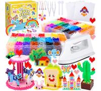 Pllieay Juego de cuentas de seguridad de 5 mm, 48 colores Melty Beads para manualidades, juego de cuentas de hierro, incluye plancha mejorada, 2 tablas de cortar, papel de planchar y accesorios de