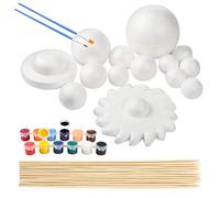 Pllieay Kit de Bolas de Espuma con diseño de Sistema Solar, Incluye 14 Bolas de poliestireno de tamaño Mixto,12 Palos de bambú,12 pigmentos de Color, 2 Pinceles de Pintura para proyectos de Escolares