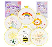 Pllieay Kit de Bordado 6 Piezas para Principiantes, Kit de Punto de Cruz para Principiantes con Patrones, Bastidor, Hilos, Agujas, Instrucciones, Suministros de Punto de Cruz para Niños y Niñas