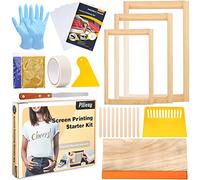 Pllieay Kit de inicio de serigrafía de 26 piezas, 3 marcos de impresión de seda de madera de diferentes tamaños con malla 110, espátulas de serigrafía, película transparente de inyección de tinta,