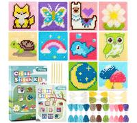 Pllieay Kit de Punto de Cruz para Principiantes Niños, Kit de Bordado para Principiantes Incluye 10 Piezas de Lienzo de Malla Plástica con Diferentes Diseños, 14 Hilos de Colores