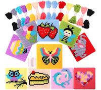 Pllieay paquete de 10, Kit de punto de cruz para niños, incluye instrucciones 10 patrones, 10 lienzos de plástico y 14 hilos de colores para costura