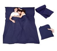 Plliocse Saco de dormir con forro de sábana de viaje, tamaño doble, 160 x 210 cm, con bolsillos de almohada para adultos, viajes, hoteles, viajes de negocios, camping (azul marino, 160 x 210 cm)