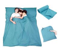 Plliocse Saco de dormir con forro de sábana de viaje, tamaño doble, 160 x 210 cm, con bolsillos de almohada para adultos, viajes, hoteles, viajes de negocios, camping (azul, 160 x 210 cm)