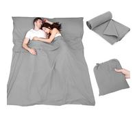 Plliocse Saco de dormir con forro de sábana de viaje, tamaño doble, 160 x 210 cm, con bolsillos de almohada para adultos, viajes, hoteles, viajes de negocios, camping (gris, 160 x 210 cm)