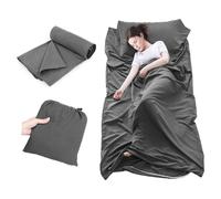 Plliocse Saco de dormir con forro de sábana de viaje, tamaño doble, 75 x 210 cm, con bolsillos de almohada para adultos, viajes, hoteles, viajes de negocios, camping (gris, 75 cm x 210 cm)