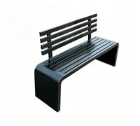 Pllrbvshs Banco de Jardín Moderno de Metal, Banco Exterior de Acero Galvanizado, Diseño de Lamas con Respaldo, Impermeable y Antióxido, para Patio, Jardín, Porche, Césped.(Black,100cm/39.4in)