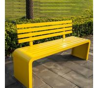 Pllrbvshs Banco de Jardín Moderno de Metal, Banco Exterior de Acero Galvanizado, Diseño de Lamas con Respaldo, Impermeable y Antióxido, para Patio, Jardín, Porche, Césped.(Yellow,120cm/47.2in)