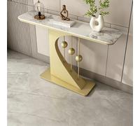 Pllrbvshs Consola Moderna de Entrada con Superficie de Piedra sinterizada y Marco metálico, Mesa Auxiliar Estrecha Rectangular para Sala, Pasillo y vestíbulo.(Gold,120x30cm/47.2x11.8in)