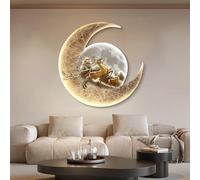 Pllrbvshs Decoración De Pared Luna 3D Con Luz LED Y Marco De Metal, Lámpara De Pared Redonda Diseño De Planeta Para Salón Y Dormitorio, Arte De Pared Moderno Estilo Cielo Estrellado.(E,40 cm/15.7 in)
