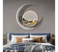Pllrbvshs Decoración De Pared Luna 3D Con Luz LED Y Marco De Metal, Lámpara De Pared Redonda Diseño De Planeta Para Salón Y Dormitorio, Arte De Pared Moderno Estilo Cielo Estrellado.(M,60 cm/23.6 in)