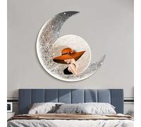 Pllrbvshs Decoración De Pared Luna 3D Con Luz LED Y Marco De Metal, Lámpara De Pared Redonda Diseño De Planeta Para Salón Y Dormitorio, Arte De Pared Moderno Estilo Cielo Estrellado.(L,90 cm/35.4 in)