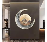 Pllrbvshs Decoración De Pared Luna 3D Con Luz LED Y Marco De Metal, Lámpara De Pared Redonda Diseño De Planeta Para Salón Y Dormitorio, Arte De Pared Moderno Estilo Cielo Estrellado.(B,80 cm/31.5 in)