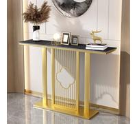 Pllrbvshs Mesa de Entrada Estrecha Moderna con encimera de Piedra sinterizada y Estructura metálica, Consola Rectangular Mesa Auxiliar Larga para vestíbulo, salón, Pasillo.(Gold3,80x30cm/31.5x11.8in)