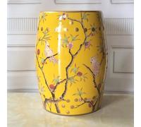 Pllrbvshs Taburete Redondo de cerámica con diseño de pájaros esmaltados, en Forma de Tambor, Ideal como Mesa Auxiliar o reposapiés Decorativo para terraza, balcón o Dormitorio.(Yellow 1)
