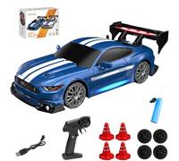 PLLYPE Coche Drift RC Drift Car 1:24, 2,4 GHz Mini Drift Car con luces LED, 20 km/h Rc Auto Drift, con 4 neumáticos y 4 barreras, regalo para adultos y niños (azul)
