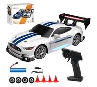 PLLYPE Coche teledirigido Drift Car 1:24, 20 km/h Rc Auto Drift, 2,4 GHz Mini RC Car con luces LED, con 4 neumáticos y 4 barreras, para niños (blanco)