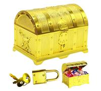 PLLYPE Cofre del tesoro dorado, Cofres del tesoro para cumpleaños infantiles, Cofre del Tesoros Pirata, con Llave y Candado, para guardar y decorar, regalo para niños