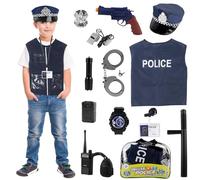 PLLYPE Disfraz de Policía para Niños, 13PCS Disfraz de policía infantil, Disfraz de Policia Niño, con Gorra, Walkie Talkie, Placa, Handcuffs y más Accesorios, para Cosplay de Fiesta de Carnaval