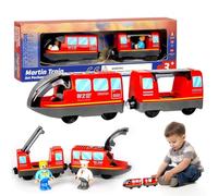 PLLYPE Tren eléctrico de Juguete, Tren de Locomotora de acción con Pilas, con Luz y Sonido, para Niños de 3+ Años, Compatible con Thomas, Brio, Rojo