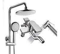 PLMNBQWE Bathroom Mixer Shower Tap System Chrome-Plated 23 cm Round Shower 6-Mode Hand Shower Bath Shower Mixer Set Shower System with Sprayer Shower