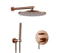 PLMNBQWE Classic Shower Rose Gold Shower Faucet Set Wall Mounted Shower Combo Set Single Handle Brass Mixer Shower with Rainfall Shower Head, Handhel