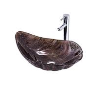 PLMNBQWE Combinación de Lavabo y Grifo para baño, Juego de Lavabo artístico de Vidrio Templado, Grifo Cromado con desagüe emergente y Accesorios.