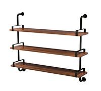 PLMNBQWE Estante Flotante de Pared de Madera con Soporte de Tubo galvanizado de Hierro Forjado, Estilo Industrial Retro, multifunción.