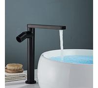 PLMNBQWE Grifo de Lavabo Alto para baño, Color Negro, con Montaje en Cubierta, con manija Redonda, Mezclador de Agua fría y Caliente, Grifo de grúa a Juego.