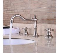 PLMNBQWE Grifo de Lavabo de baño de níquel Cepillado, Doble manija, Juego de 3 Piezas, Grifo de bañera GZ-8205L