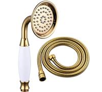 PLMNBQWE Handheld Shower Head Brass Hand Shower Gold Shower Head Single Function Hand Shower Round Shape with 1.5M Stainless Steel Shower Hose Suitab