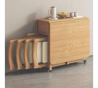 PLMNBQWE Juego de Mesa de Comedor, Mesa de Cocina abatible y sillas, Escritorio Extensible de Madera, Mesa Plegable móvil Que Ahorra Espacio con 4 sillas, Plegable en T