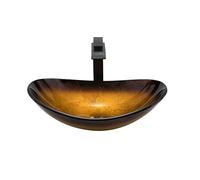 PLMNBQWE Lavabo de baño con Grifo Negro, Juego de Lavabo artístico de Vidrio Templado, Lavabo de encimera Ovalado con desagüe emergente y Accesorios para H