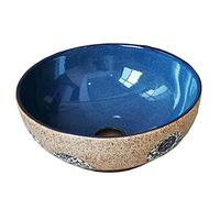 PLMNBQWE Lavabos de baño de encimera de 16 Pulgadas, Lavabo de baño de Pedestal, Lavabo de cerámica Redondo sobre encimera para gabinete L