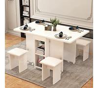PLMNBQWE Mesa abatible, Mesa de Comedor Plegable, Mesa de Comedor Rectangular de Madera expandible con Ruedas y 4 taburetes, Mesa de Comedor para Espacios pequeños