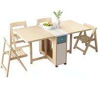 PLMNBQWE Mesa de Comedor abatible, mesas de Cocina Plegables de Madera con 4 sillas Plegables, para Espacios pequeños, estación de Trabajo, para Cocina, Comedor, Sala de Estar